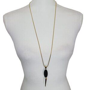 Monet Gray Mother Of Pearl And Dagger Necklace Gold Tone Snake Chain 18.5" Drop